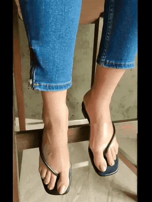 Black Clear Strap Heels - cunei